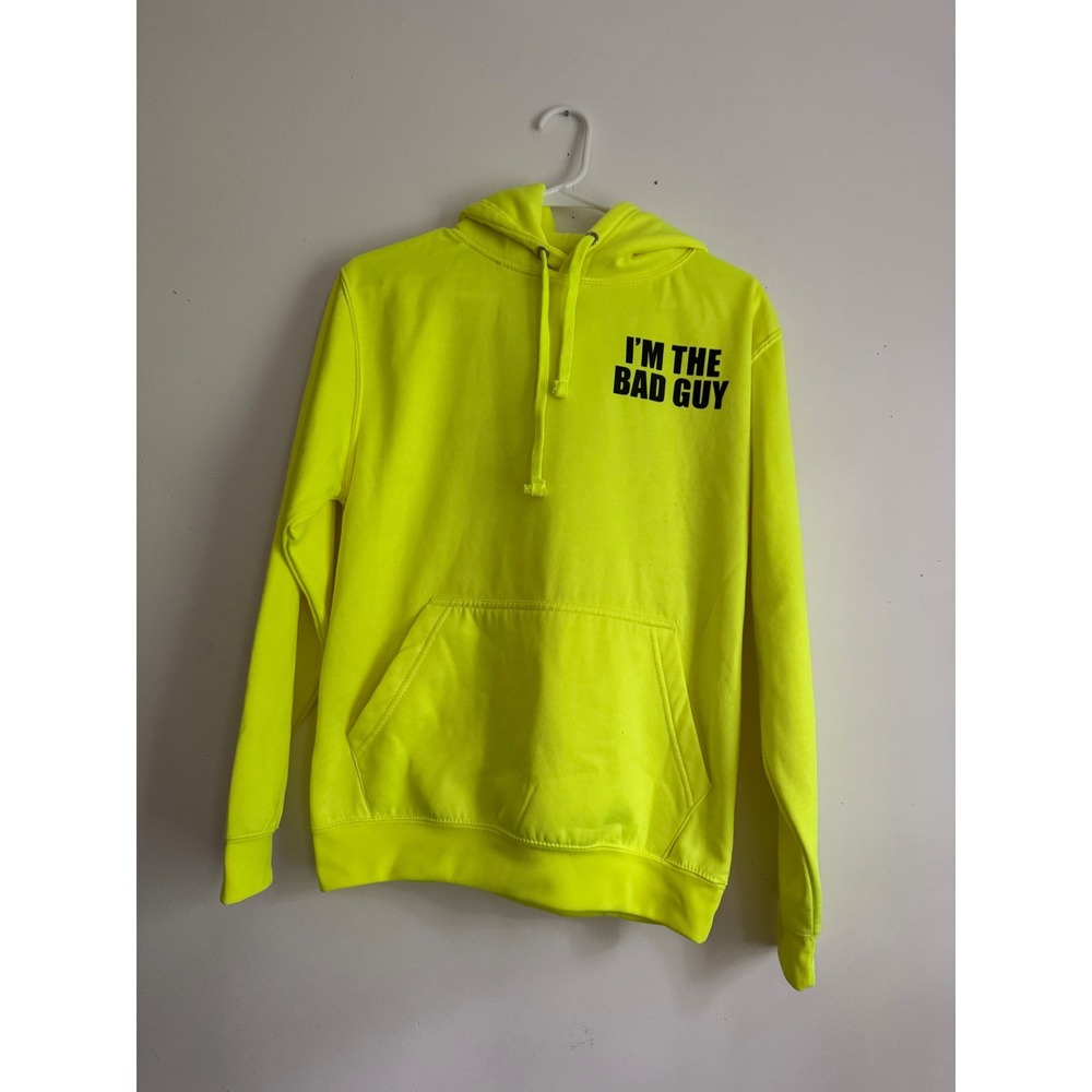 Just Hoods Billie Eilish Bad Guy Duh Neon Yellow Hoodie Small JH004 Streetwear